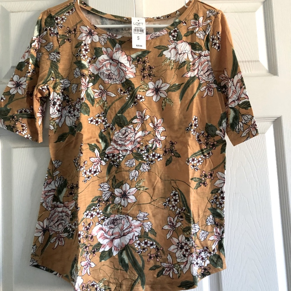 Small LOFT 3/4 sleeve floral yellow shirt NWT